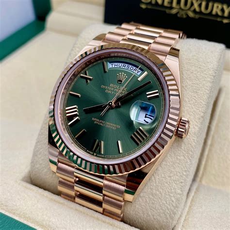 rolex day date gold and green|Rolex Day-Date 40mm price.